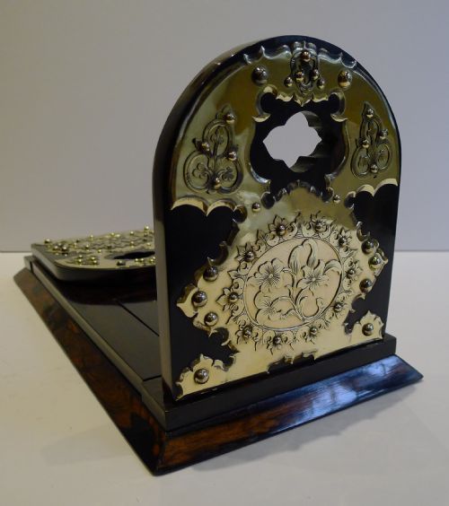 Quality Antique English Coromandel & Brass Expanding Bookslide / Bookends