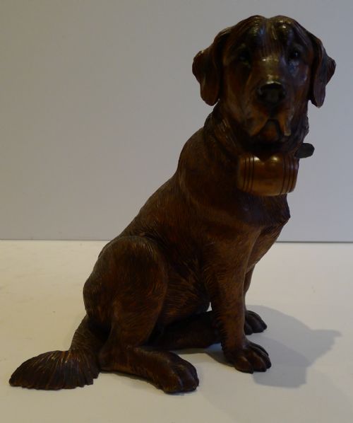Handsome Antique Black Forest Carved Newfoundland Dog C.1900