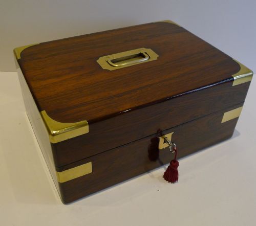 Antique English Military Style Brass Bound Rosewood Desk Box C.1840