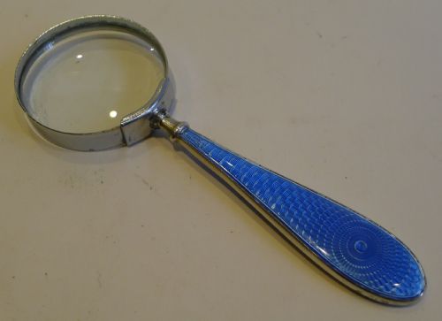 Pretty Small Vintage Sterling Silver & Enamel Handled Magnifying Glass