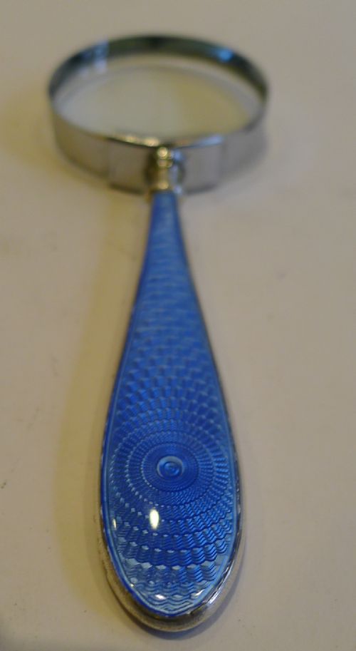 fig 1. Pretty Small Vintage Sterling Silver & Enamel Handled Magnifying Glass