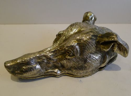 Stunning Large Antique English Figural Desk Clip - Dog - Greyhound