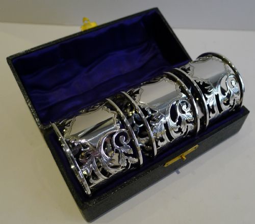 Stunning Set 3 English Sterling Silver Napkin Rings - 1913