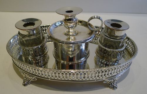 Antique English Georgian Sheffield Plate Standish / Inkstand C.1795