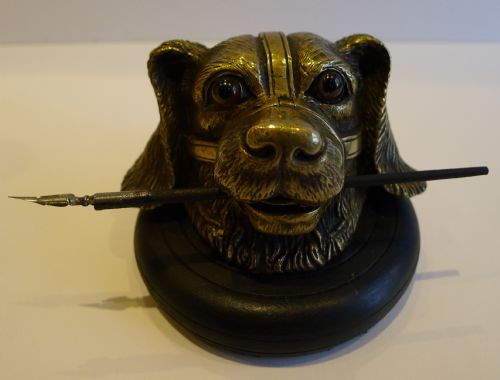 fig 1. Handsome Antique English Novelty Figural Bronze Dog Inkwell