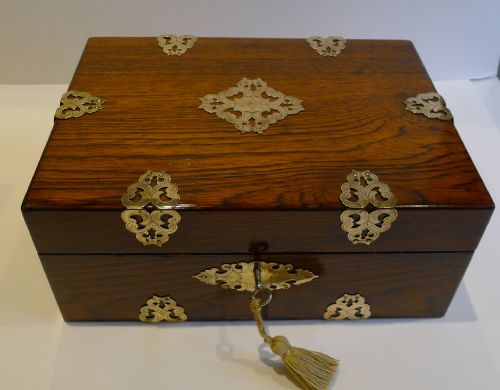 Antique English Brass Mounted Rosewood Jewelry Box C.1860
