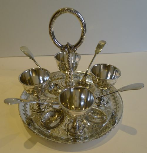 Antique English Silver Plated Egg Cruet for 4, C. 1890