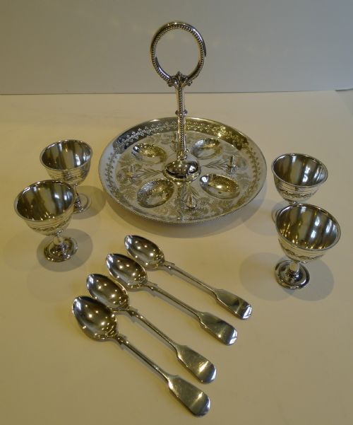 fig 1. Antique English Silver Plated Egg Cruet For 4, c. 1890