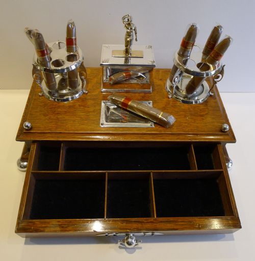 fig 1. Antique English Oak & Silver Plated Cigar Box c.1890
