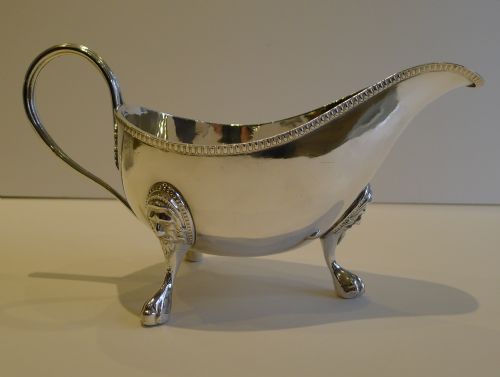Large Antique English Silver Plated Sauce / Gravy Boat C.1880 - Figural Legs