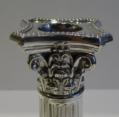 fig 1. Pair Antique English Silver Plated Candlesticks - Corinthian Columns
