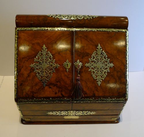 fig 1. Finest Grand Burl Walnut Stationery Cabinet by Halstaff & Hannaford c.1860