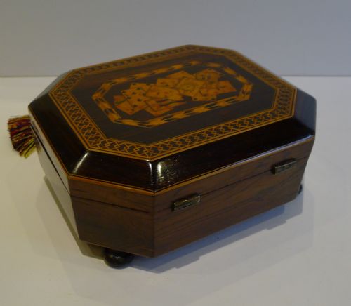 fig 1. Fabulous Early English Tunbridge Ware Playing Card Box With Period Cards c.1820