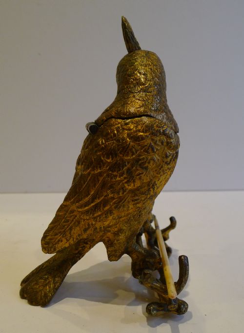fig 1. Wonderful Antique English Bronze Figural Inkwell - Cockatoo c.1850