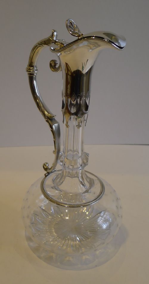 fig 1. Fabulous Antique English Cut Crystal & Silver Plated Claret Jug c.1890