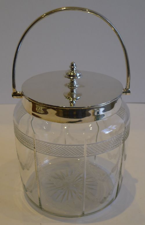 Antique English Garland Engraved Biscuit Box or Barrel C.1890