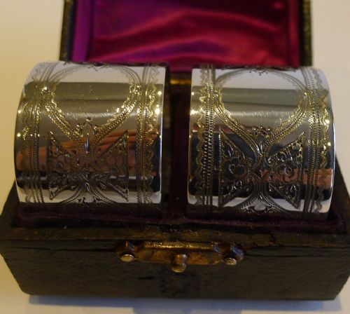 fig 1. Pair Antique English Sterling Silver Napkin Rings - 1889