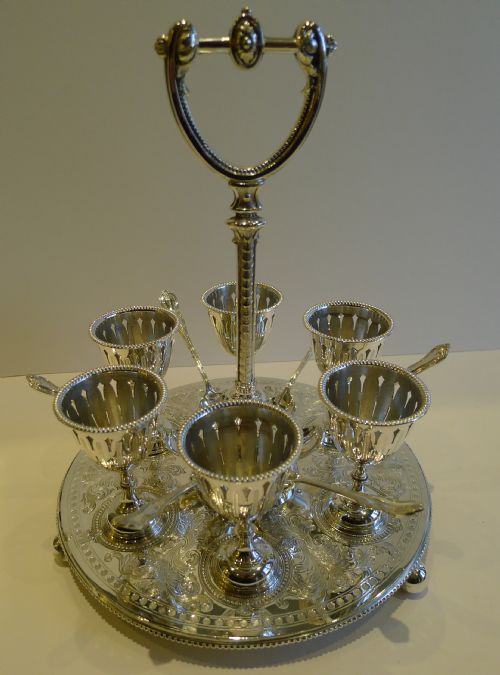 Antique English Silver Plated Egg Cruet for Six C.1890