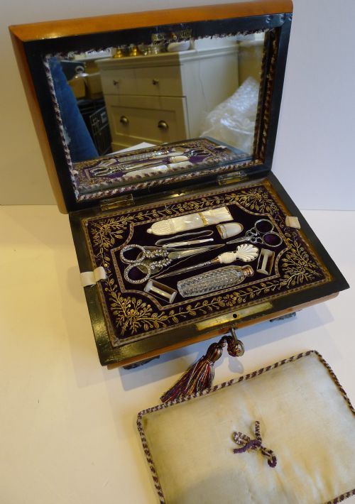 Stunning Antique French Palais Royal Sewing Box C.1820