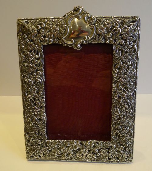Stunning Large Antique English Sterling Silver Photograph Frame