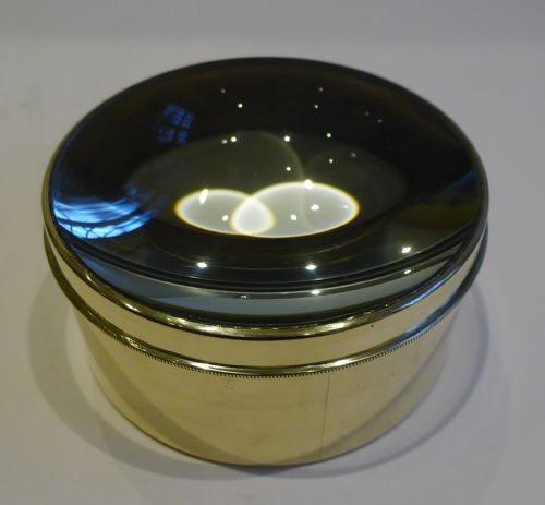 Large English Antique Brass Desk Magnifying Glass / Paperweight C.1910
