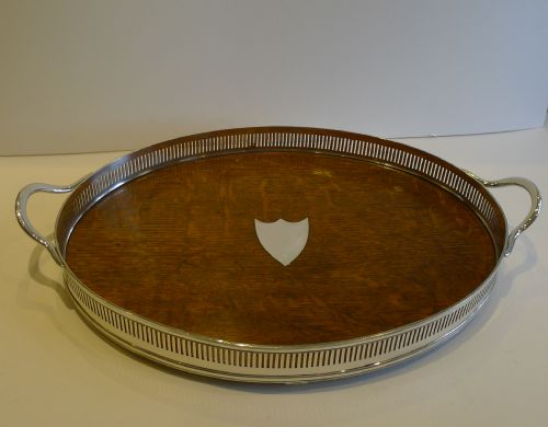 Antique English Oak & Silver Plate Tray by John Grinsell & Sons C.1890