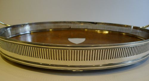 fig 1. Antique English Oak & Silver Plate Tray by John Grinsell & Sons c.1890