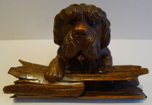 Charming Antique Black Forest Figural (Dog) Inkwell C.1890
