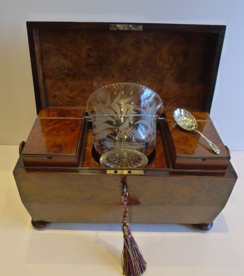 Outstanding English Regency Burr Yew Tea Caddy C.1820