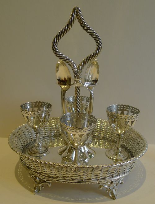 Fabulous Antique English Basket Weave Egg Cruet C.1880
