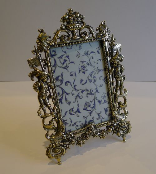 fig 1. Grand Antique English Figural Cast Polished Brass Photograph Frame c.1880