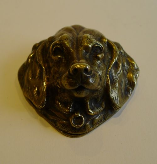Charming Antique English Figural Postage Stamp Box C.1870 - Dog