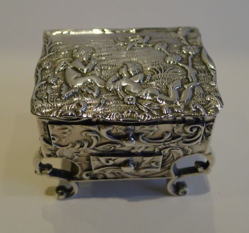 fig 1. Charming Sterling Silver Box In The Form of a Bureau - Cherubs - 1898