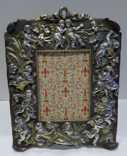 fig 1. Magnificent Grand Large Antique French Bronze Photograph Frame c.1880 - Cherubs