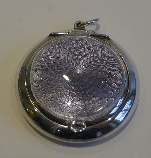 Sterling Silver & Lilac Guilloche Enamel Miniature Compact / Pill Box