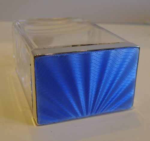 fig 1. English Art Deco Cut Glass, Sterling Silver & Guilloche Enamel Jar - 1933