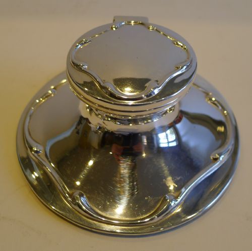 Antique English Art Nouveau Capstan Inkwell - Sterling Silver - 1911