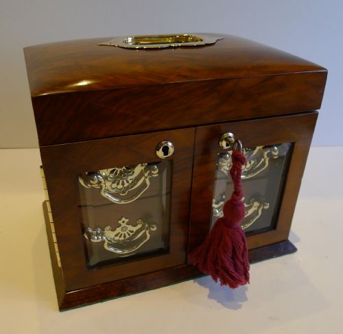 Stunning English Walnut Jewellery Box with Glazed Doors C.1900