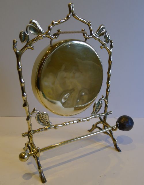 Antique English Naturalistic Table Gong in Brass C.1880