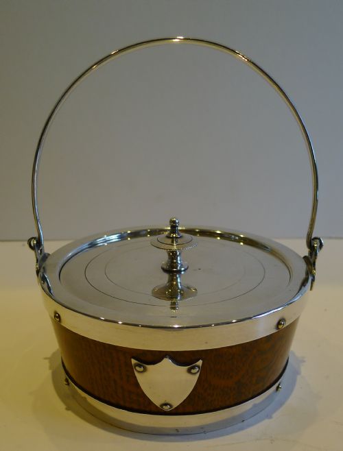 Antique English Oak and Silver Plate Butter Dish - Original Creamware Liner C.1890
