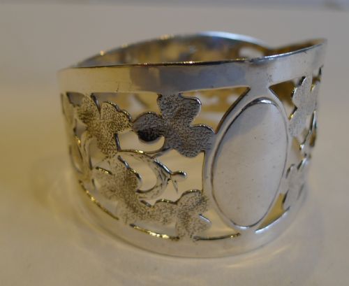 Antique English Sterling Silver Napkin Ring - Shamrocks - 1915