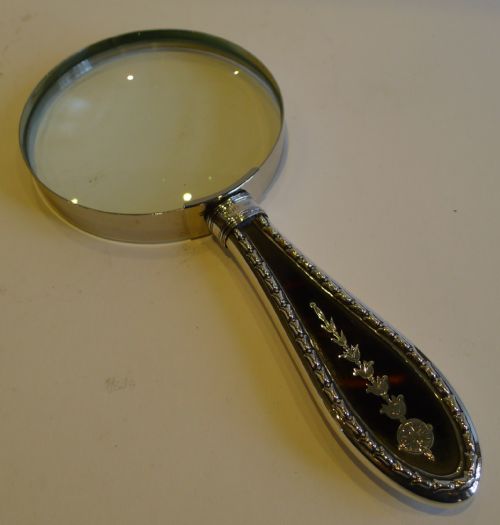 English Sterling Silver & Tortoise Shell Magnifying Glass - Pique Inlaid
