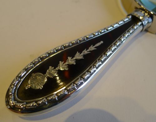 fig 1. English Sterling Silver & Tortoise Shell Magnifying Glass - Pique Inlaid