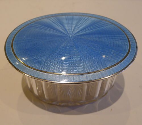 Top Quality Antique English Cut Crystal, Sterling Silver & Guilloche Enamel Box - 1914