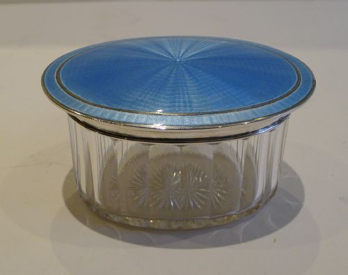 fig 1. Top Quality Antique English Cut Crystal, Sterling Silver & Guilloche Enamel Box - 1914