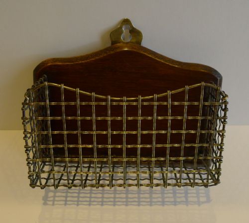 Antique English Oak & Brass Wire Letter Holder C.1900