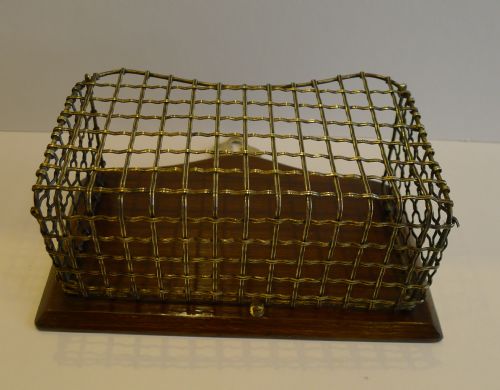fig 1. Antique English Oak & Brass Wire Letter Holder c.1900