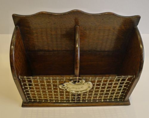fig 1. Antique English Oak & Brass Wire Letter Holder c.1900