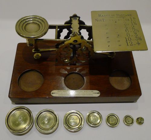 fig 1. Handsome Antique English Mahogany & Brass Postage or Letter Scale by Sampson Mordan