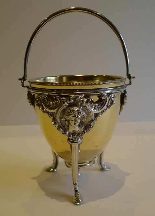 Antique English Silver Plated & Gilt Sugar Basket C.1860